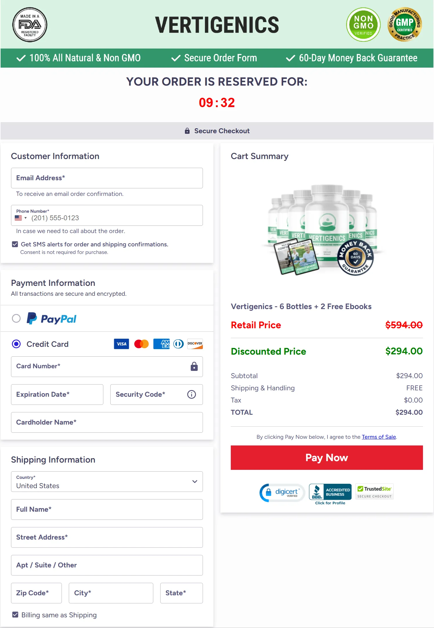 Vertigenics checkout page